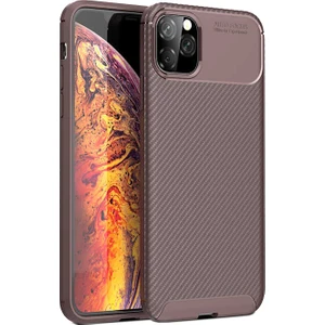 Case 4U Apple iPhone 11 Pro Max Kılıf Rugged Armor Karbon Desenli Lüx Negro Silikon Arka Kapak Kahverengi