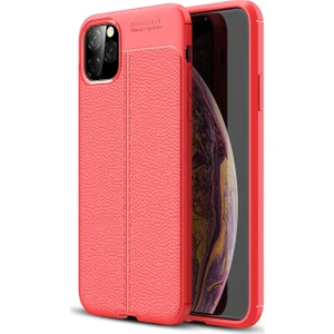 Case 4U Apple iPhone 11 Pro Max Uyumlu Kılıf Darbeye Dayanlıklı Deri Görünümlü Niss Silikon Arka Kapak Kırmızı