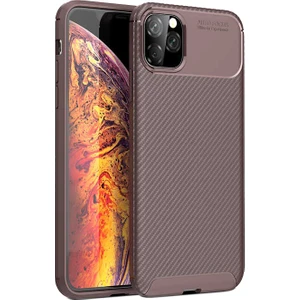 Case 4U Apple iPhone 11 Pro Kılıf Rugged Armor Karbon Desenli Lüx Negro Silikon Arka Kapak Kahverengi