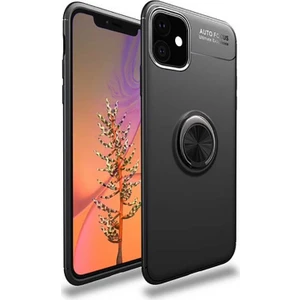 Case 4U Apple iPhone 11 Kılıf Autofocus Shockprof Ravel Yüzüklü Standlı Slikon Kapak Siyah