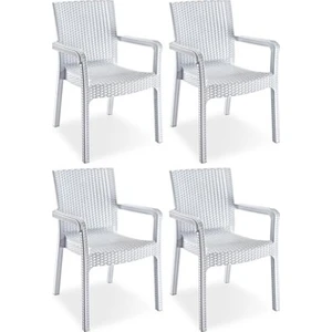 Rattan Koltuk Rattan Bahçe Balkon Sandalyesi Beyaz (4 Adet)