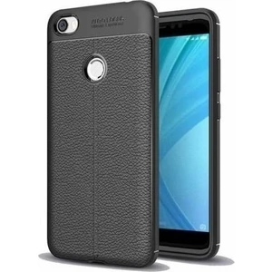 Xiaomi Redmi Note 5A Prime Deri Tasarım Zırh Kılıf Antişok Silikon Kapak Kılıf + Esnek Nano Cam Siyah