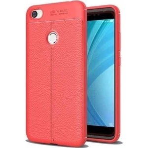 Xiaomi Redmi Note 5A Prime Deri Tasarım Zırh Kılıf Antişok Silikon Kapak Kılıf + Esnek Nano Cam Kırmızı