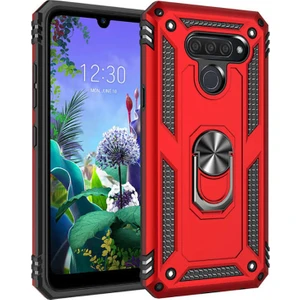 Tekno Grup LG Q60 Kılıf Yüzüklü Standlı Ultra Korumalı Manyetik Vega Kapak - Kırmızı + Nano Ekran Koruyucu