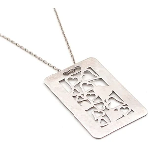 Küçük Kalpler 925 Ayar Gümüş Dörtgen Plaka Kadın Kolye Q0182