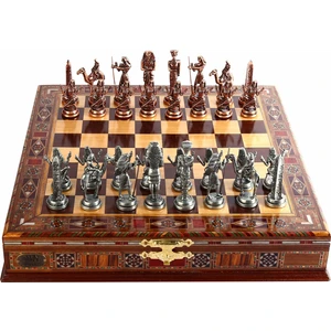 Gift Home Metal Mısır Satranç Takımı Antik ve El Yapımı Masif Ahşap Sandıklı Satranç Tahtası