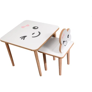 Webkapinda Ahşap Çocuk Masa Sandalye Takımı 1 Sandalye 1 Masa Kız Stickerlı