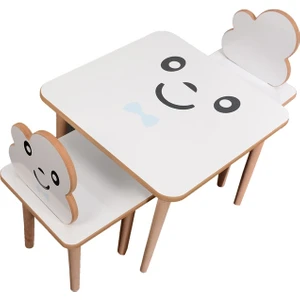 Webkapinda Ahşap Çocuk Masa Sandalye Takımı 2 Sandalye 1 Masa Erkek Stickerlı
