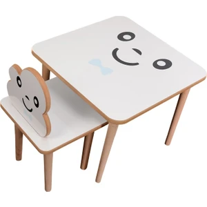 Webkapinda Ahşap Çocuk Masa Sandalye Takımı 1 Sandalye 1 Masa Erkek Stickerlı