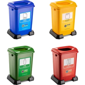 Sıfır Atık Geri Dönüşüm Çöp Kutusu Kovası 70 lt 4'lü Set