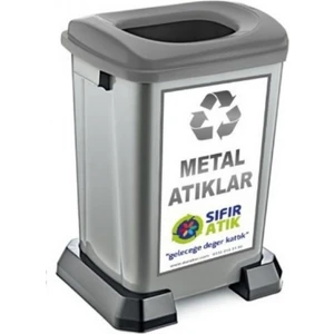 Sıfır Atık Geri Dönüşüm Çöp Kutusu Kovası 70 lt Gri Metal Atıklar