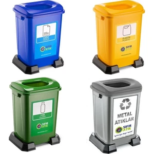 Sıfır Atık Geri Dönüşüm Çöp Kutusu Kovası 70 lt  4'lü Set