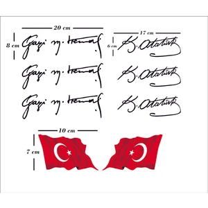 Areksan Reklam Siyah Renk Üçlü Atatürk Imza ve Ikili Türk Bayrağı Set