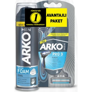 Men T3 Pro 3 Bıçaklı Tıraş Bıçağı 3'lü & Cool Tıraş Köpüğü 200 ml Avantaj Paketi