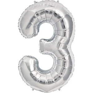 Cakes & Party 3 Rakamı Gümüş Rengi Folyo Balon 40 Inc 100 cm