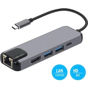 Type-C To 4K HDMI RJ45 Lan 5 in 1 Dönüştürücü Çevirici Adaptör