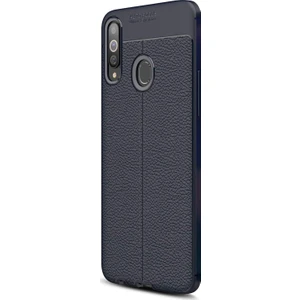 Samsung Galaxy A20s Kılıf Deri Dokulu Silikon Lacivert