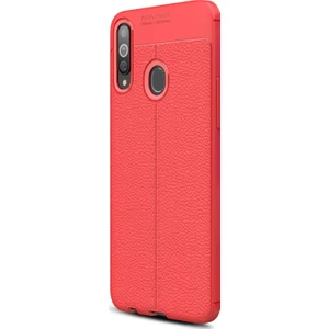 Samsung Galaxy A20s Kılıf Deri Dokulu Silikon Kırmızı