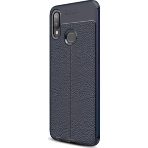 Samsung Galaxy A10s Kılıf Deri Dokulu Silikon Lacivert