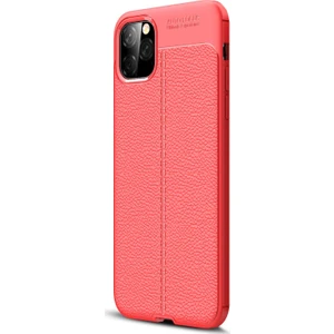 Apple iPhone 11 Pro Max Kılıf Deri Dokulu Silikon Kırmızı