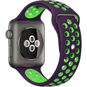Case 4U Apple Watch Seri 7/6/SE/5/4 Delikli Spor Kayış 45mm 44mm 42mm Uyumlu Mor - Yeşil