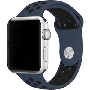 Case 4U Apple Watch Seri 7/6/SE/5/4 Delikli Spor Kayış 45mm 44mm 42mm Uyumlu Gece Mavisi - Siyah