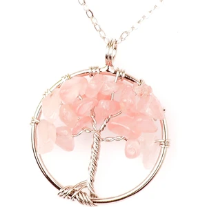 Taş Sandığı Pembe Kuvars Taşı Hayat Ağacı Kolye