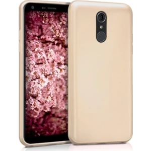 Tekno Grup LG Q7 Mat Peremium Silikon Kılıf - Gold + Cam Ekran Koruyucu