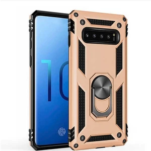 Samsung Galaxy A2 Core Kılıf Shockproof Standlı Yüzük Tutuculu + Temperli Ekran Koruma Gold