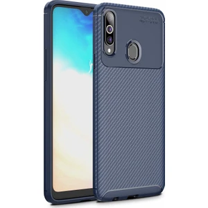 Case 4U Samsung Galaxy A20S Kılıf Karbon Desenli Sert Silikon Arka Kapak Negro Lacivert