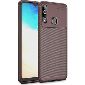 Case 4U Samsung Galaxy A20S Kılıf Karbon Desenli Sert Silikon Arka Kapak Negro Kahverengi