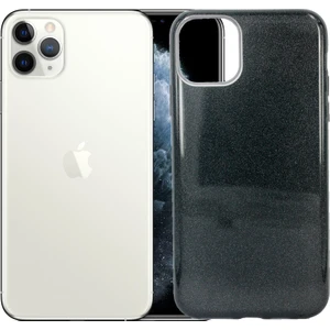 Case 4U Apple iPhone 11 Pro Max Kılıf Çift Katmanlı Simli Shining Sert Silikon Arka Kapak Siyah