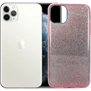Case 4U Apple iPhone 11 Pro Max Kılıf Çift Katmanlı Simli Shining Sert Silikon Arka Kapak Rose Gold