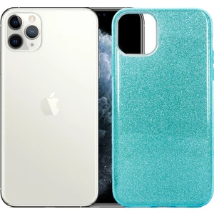 Case 4U Apple iPhone 11 Pro Max Kılıf Çift Katmanlı Simli Shining Sert Silikon Arka Kapak Mavi