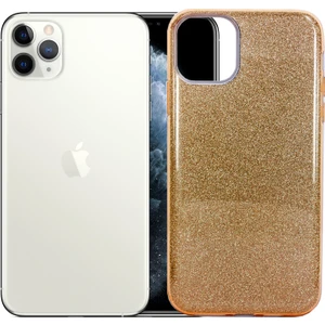 Case 4U Apple iPhone 11 Pro Max Kılıf Çift Katmanlı Simli Shining Sert Silikon Arka Kapak Altın