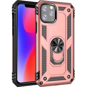 Case 4U Apple iPhone 11 Pro Kılıf Çift Katmanlı Yüzüklü Manyetik Vega Arka Kapak Rose Gold
