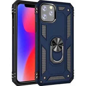 Case 4U Apple iPhone 11 Pro Kılıf Çift Katmanlı Yüzüklü Manyetik Vega Arka Kapak Lacivert