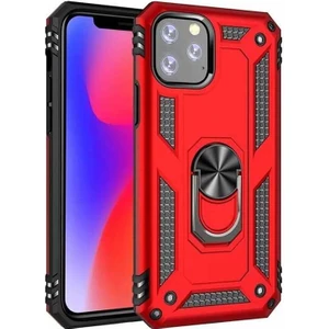 Case 4U Apple iPhone 11 Pro Kılıf Çift Katmanlı Yüzüklü Manyetik Vega Arka Kapak Kırmızı