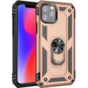 Case 4U Apple iPhone 11 Pro Kılıf Çift Katmanlı Yüzüklü Manyetik Vega Arka Kapak Altın