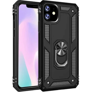 Case 4U Apple iPhone 11 Kılıf Çift Katmanlı Yüzüklü Manyetik Vega Arka Kapak Siyah