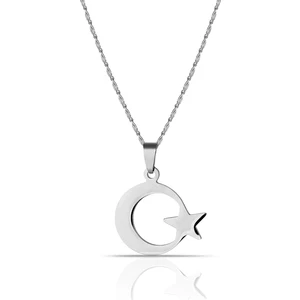 Erkek Ay Yıldız Çelik Kolye -55 Cm Zincir Dahil Ps0302