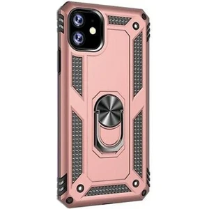 Apple iPhone 11 Kılıf Vega Standlı Yüzüklü Mıknatıslı + Nano Glass Bronz