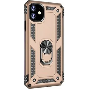 Apple iPhone 11 Kılıf Vega Standlı Yüzüklü Mıknatıslı + Nano Glass Gold