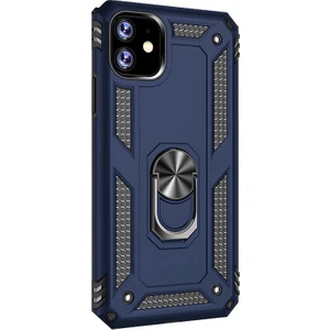 Apple iPhone 11 Kılıf Vega Standlı Yüzüklü Mıknatıslı + Nano Glass Lacivert