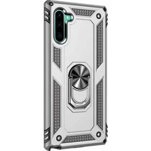 Case Street Samsung Galaxy Note 10 Kılıf Çift Katmanlı Yüzüklü Tank Vega Koruma Gümüş
