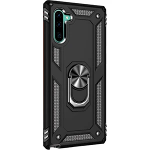 Case Street Samsung Galaxy Note 10 Kılıf Çift Katmanlı Yüzüklü Tank Vega Koruma Siyah