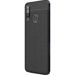 Samsung Galaxy A20s Kılıf Niss Silikon Deri Görünümlü Siyah