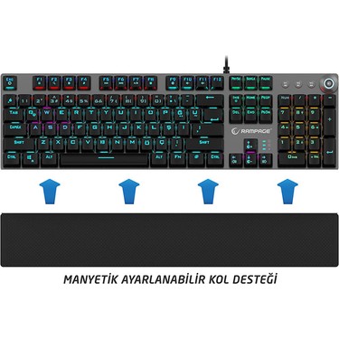 rampage kb r28 blade plus siyah gumus rgb blue switch fiyati