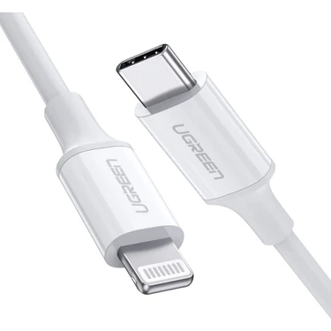 UGREEN Lightning to USB-C 3A PD MFi Sertifikalı Hızlı Şarj Kablosu, 1 Metre, Beyaz -