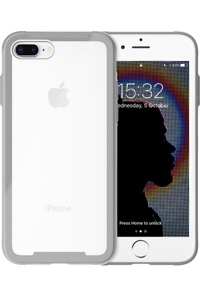 DVR Apple iPhone 8 Plus Kılıf Roar Glassoul Airframe Case Arkası Cam+ Nano Cam Ekran Koruyucu Gümüş